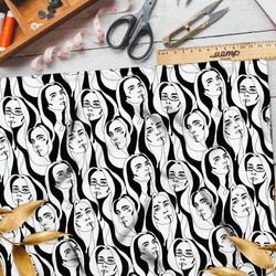 Ткань сатин иллюстрации девушек чёрно-белые