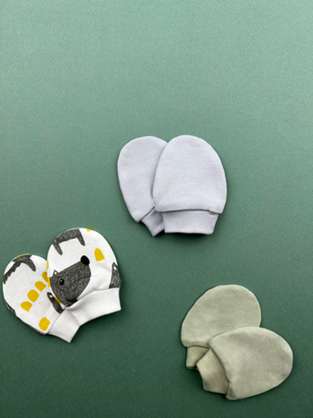 Антицарапки сет из 3х пар LooJoo Волки / Шалфей / Серый шелк