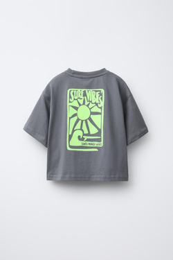 ZARA КОМПЛЕКТ ИЗ ФУТБОЛКИ И ШОРТОВ-БЕРМУДОВ С ПРИНТОМ, ЛАЙМОВЫЙ