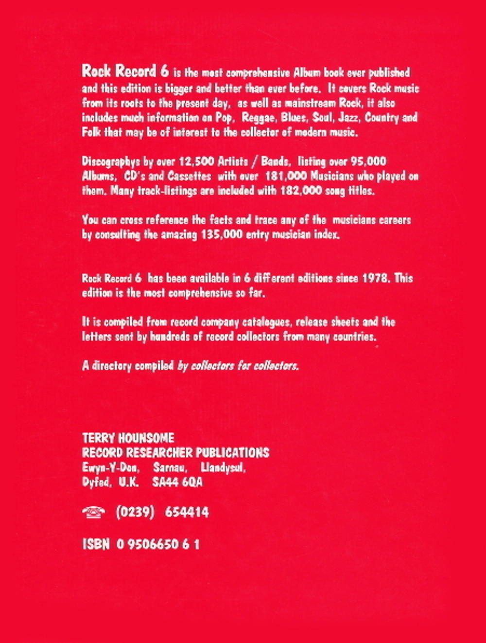 Rock Record 6: Album File - The Directory Of Rock Albums & Musicians / Terry Hounsome