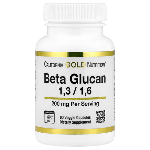 California Gold Nutrition, бета-глюкан 1–3, 1–6, 200 мг, 60 растительных капсул