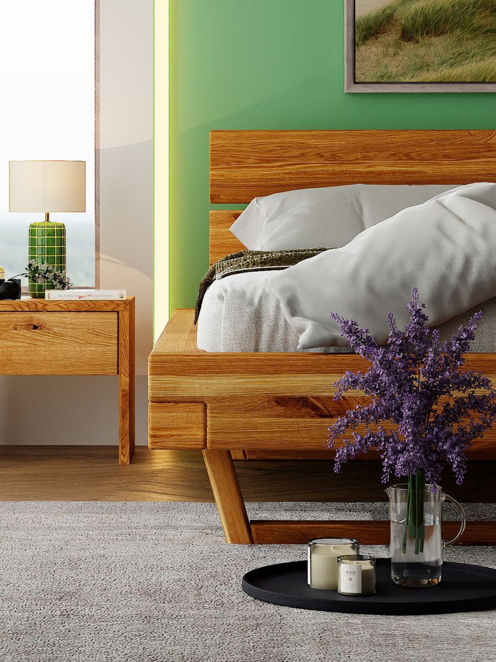 Кровать 160х200 двуспальная BE из дерева, парящая из дуба