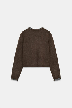 ZARA ВЯЗАНЫЙ КАРДИГАН С ОТДЕЛКОЙ В ВИДЕ ПЕРЕПЛЕТЕНИЯ, КОРИЧНЕВЫЙ