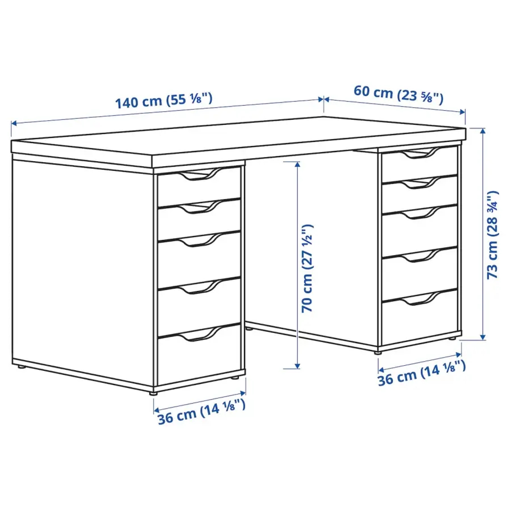 Письменный стол с ящиками - IKEA MITTCIRKEL/ADILS, 140х60 см, под беленый дуб/белый, МИТКЕРКЕЛ/АДИЛЬС ИКЕА