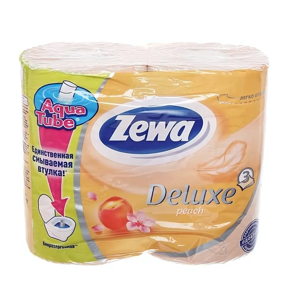 Бумага туалетная ZEWA ДЕЛЮКС 3 сл., 4 рул. ПЕРСИК