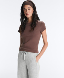 Oysho Футболка Rib Fit из смесового хлопка, коричневый
