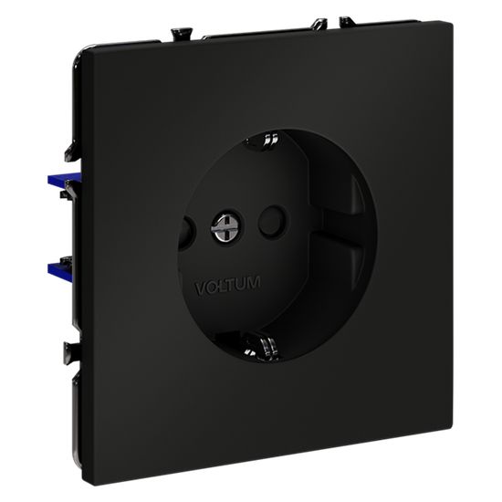 Розетка встраиваемая VOLTUM S70 с заземлением и защитными шторками, 16А, (черный матовый)