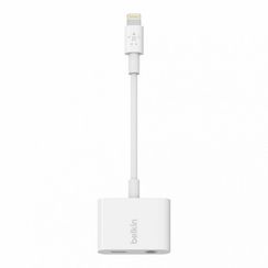 Переходник Belkin Lighting 8-pin папа/мама + Jack3.5 мама (F8J212btWHT) White