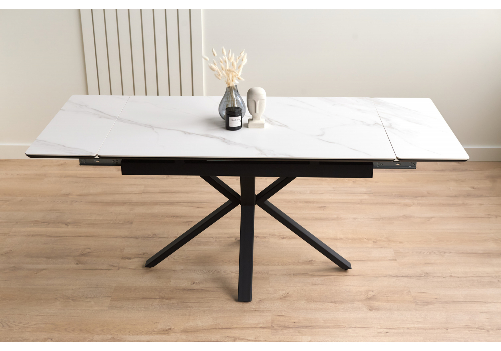 Керамический стол Woodville Старлайт 120(180)х80 snow alpin, черный, ножки черные