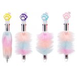 Ручка шариковая, автоматическая, 6в1, Basir, 6-ти цветная, серия "Лапки", с цветным мехом на корпусе, 24 шт