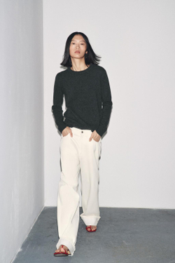 ZARA БАЗОВЫЙ ДЖЕМПЕР ИЗ КАШЕМИРА И ШЕРСТИ, ТЕМНО-СЕРЫЙ