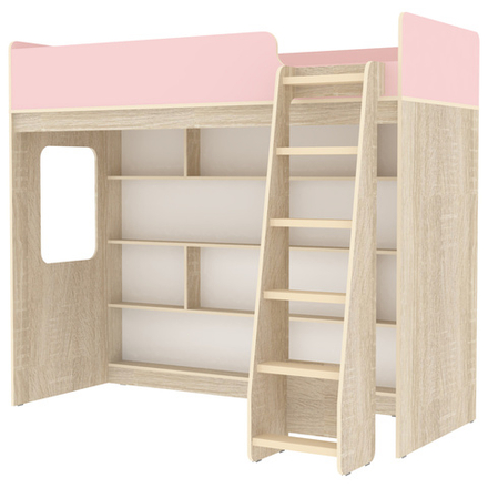 Кровать-чердак КарИВи Л-C601.2 80х190 Дуб Сонома Розовый