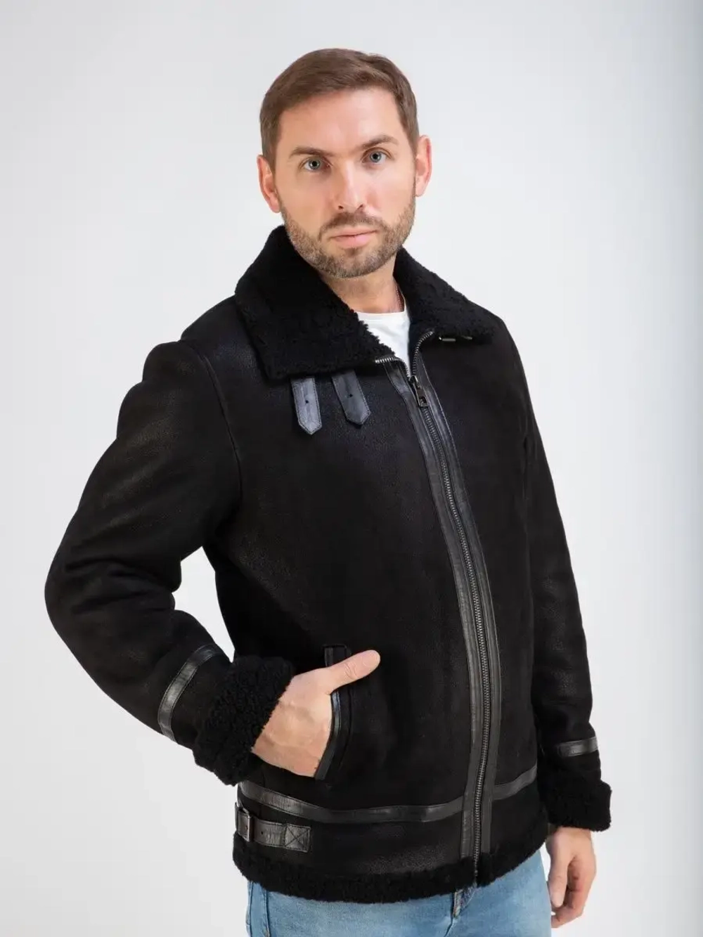 Дубленка мужская натуральная авиатор зимняя Турция