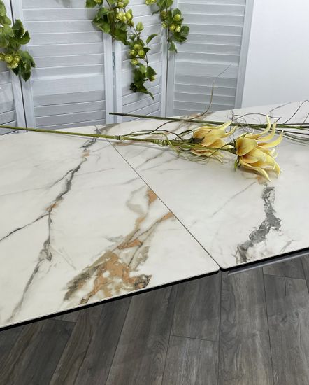 Стол CREMONA 140 KL-188 Контрастный мрамор / белый каркас