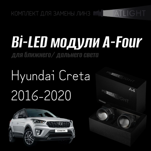 Bi led линзы 3.0 для фар на Hyundai Creta 2016-2020, би лед линзы Statlight A-Four, комплект 2 шт