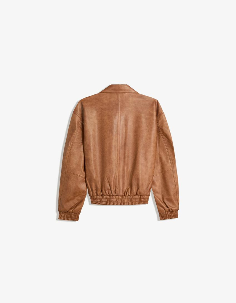 BERSHKA Куртка из искусственной кожи, цвет верблюжьей шерсти