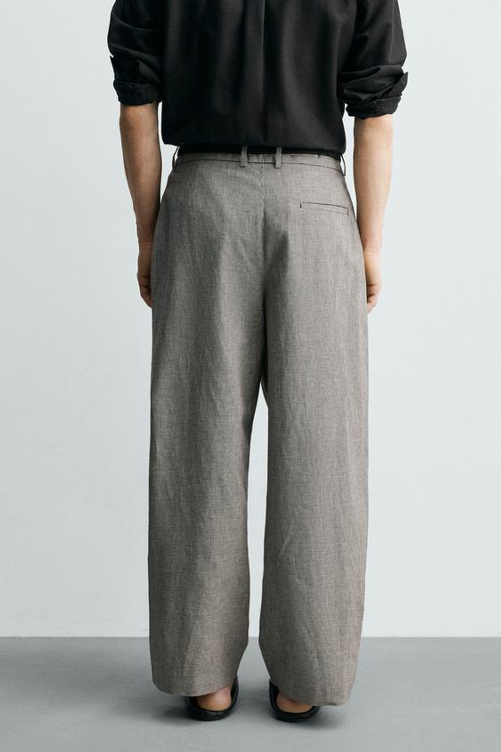 ZARA БРЮКИ RELAXED FIT ИЗО ЛЬНА И ХЛОПКА, ЭКРЮ/ЧЕРНЫЙ