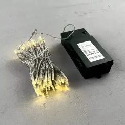 Светодиодная гирлянда 10 м., 3 батарейки типа D 4.5V, 100 LED ламп цвета шампань, таймер, прозрачный провод, LTC (EST100-4W10-8CH)