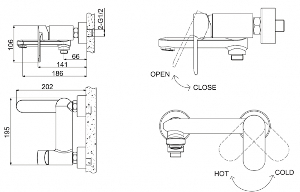 Смеситель для ванны c коротким изливом Bravat Opal