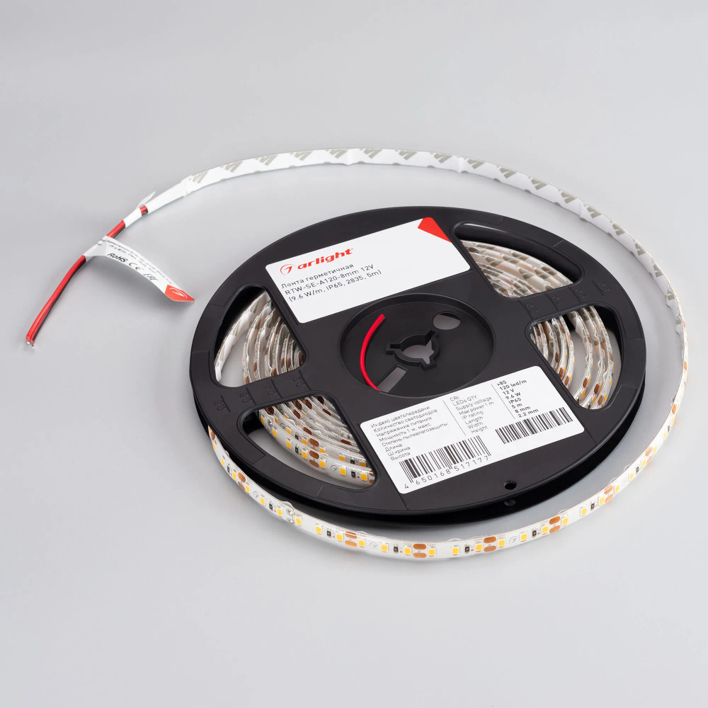 Светодиодная лента герметичная RTW-SE-A120-8mm 12V Day4000 (9.6 W/m, IP65, 2835, 5m) (Arlight, -) 015441(3)