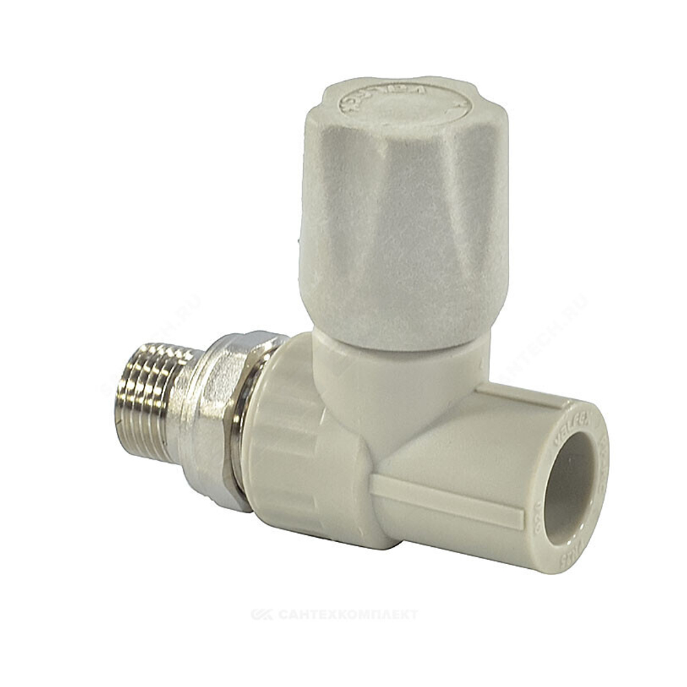 Клапан (вентиль) PP-R запорный серый Дн 20х1/2" Ру25 НР прямой для радиатора VALFEX 1014620012Г