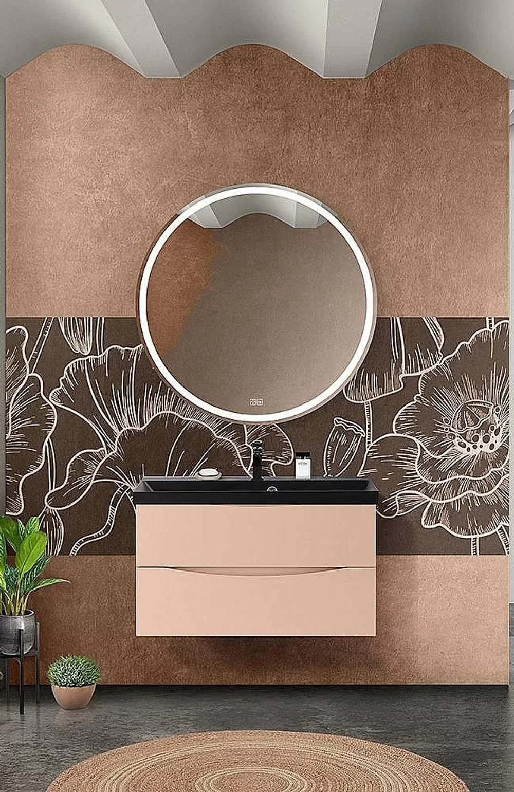 Тумба с раковиной Belbagno MARINO 80 кремовая матовая/черная раковина