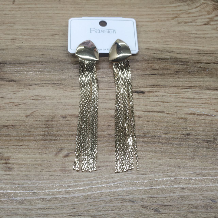 Серьги англ.заст. Bogema пластина треугольник округлый цепочки жгутики металл золотистый розовый