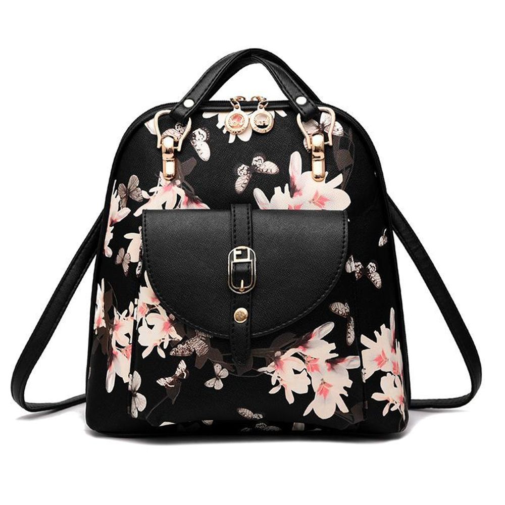 Средний стильный женский повседневный рюкзак черного цвета с рисунком из экокожи Dublecity 4698-3