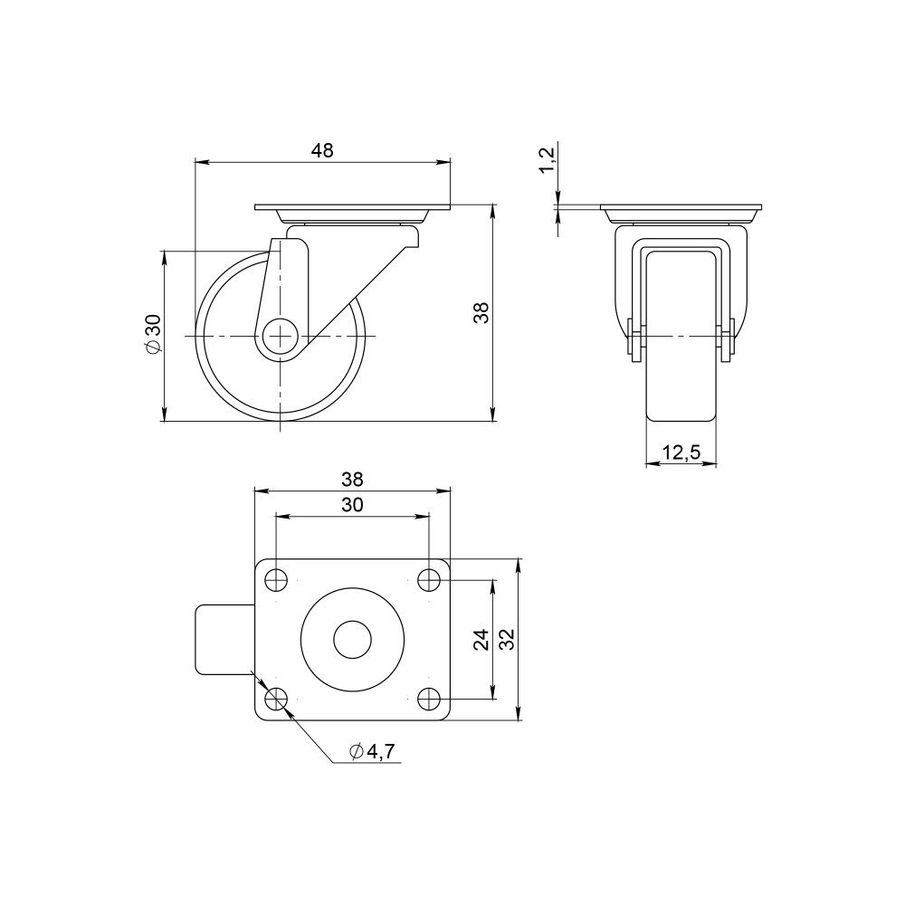 Опора колесная с площадкой WL/B-30R/15kg резина
