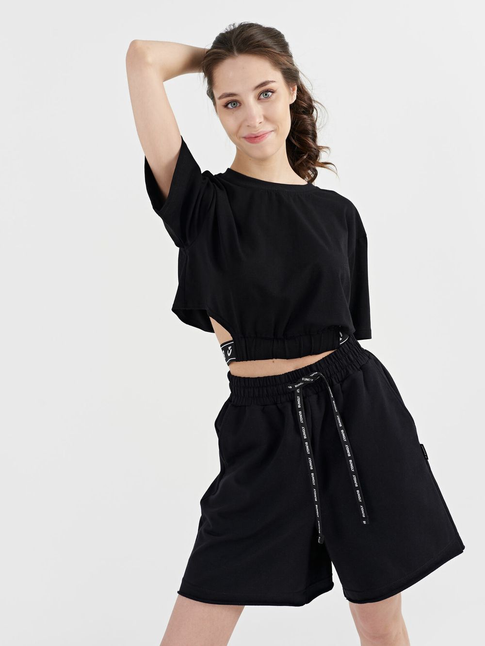 Футболка укороченная на резинке "Уголь" женская