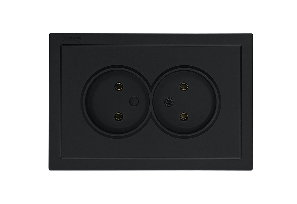 Розетка 2-местная LEZARD ZIMA черный бархат б/з безвинтовой зажим/клемма