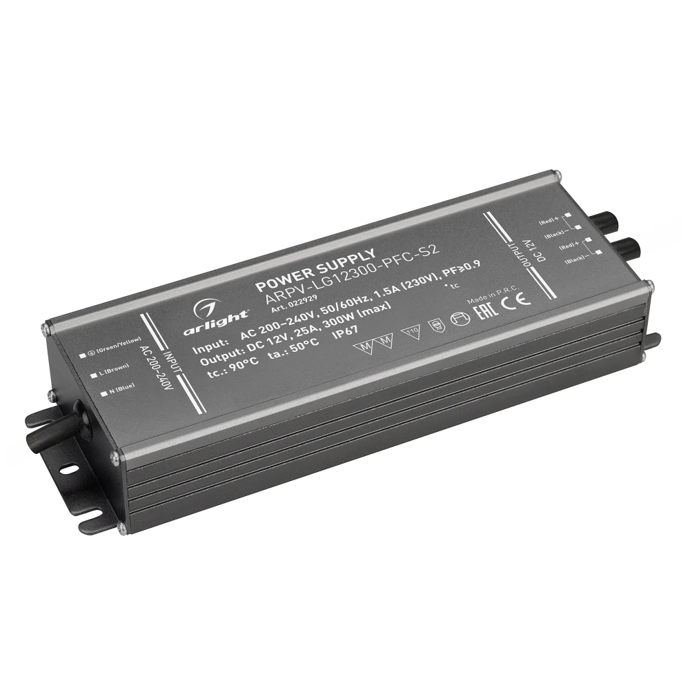 Блок питания ARPV-LG12300-PFC-S2 (12V, 25.0A, 300W) (Arlight, IP67 Металл, 5 лет) 022929