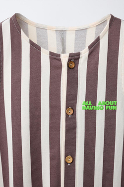 ZARA ДЛИННЫЙ КОМБИНЕЗОН В ПОЛОСКУ , ЭКРЮ/КОРИЧНЕВЫЙ