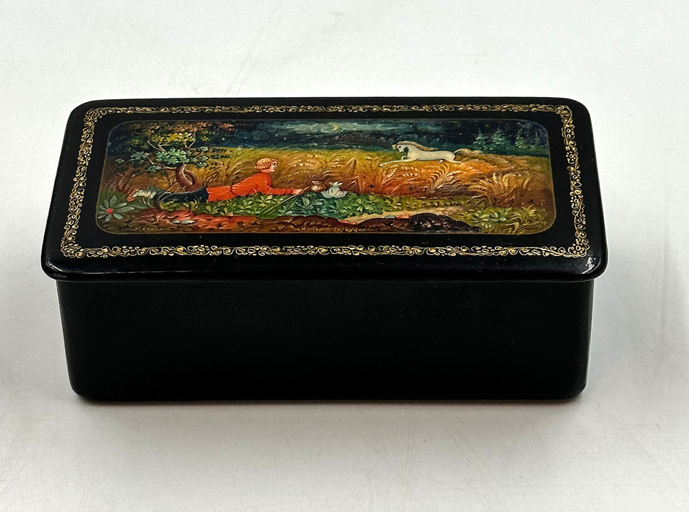 Шкатулка Конек-горбунок. художник Ручкин К. Мстера. 1950-е гг. Папье-маше, лаковая миниатюра