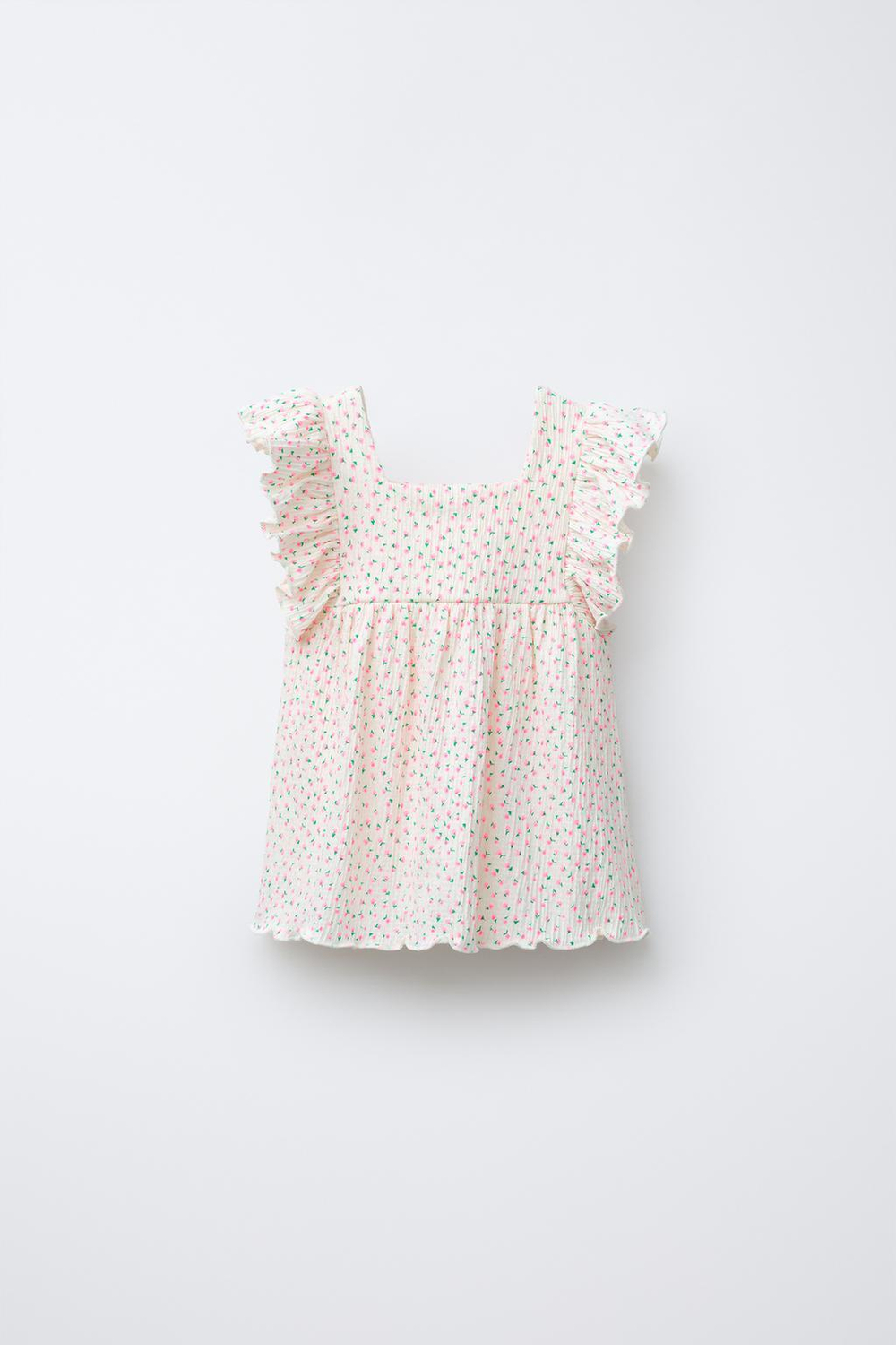 ZARA БЛУЗА ИЗ РЕЛЬЕФНОЙ ТКАНИ С ВОЛАНАМИ, ЭКРЮ