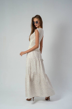 Юбка из хлопка ярусная в мелкий цветочек в макси длине