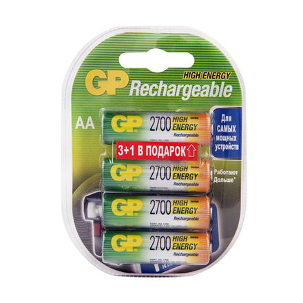 Аккумулятор GP Rechargeable 270AAHC3/1-2CR4, Ni-MH, типоразмер АА, 2700 мАч, 1,2 В, 4 шт