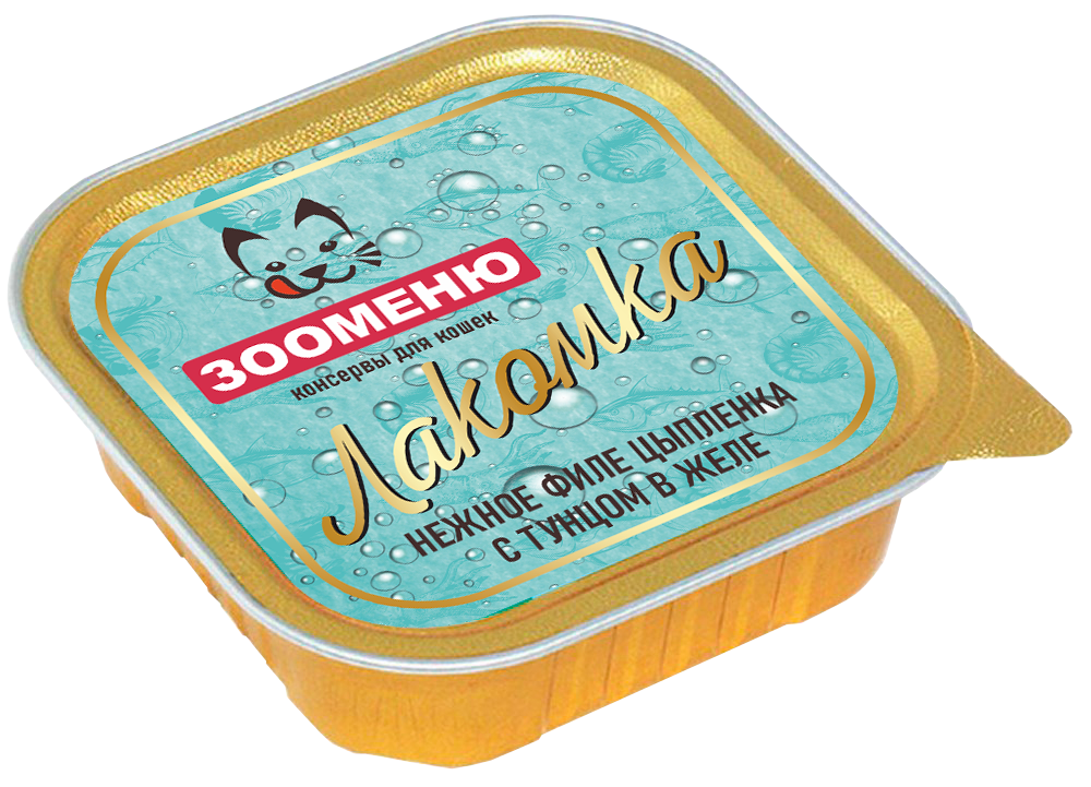 Консервы для кошек Зооменю Лакомка "Нежное филе цыпленка с тунцом в желе" - 16 шт. по 100г