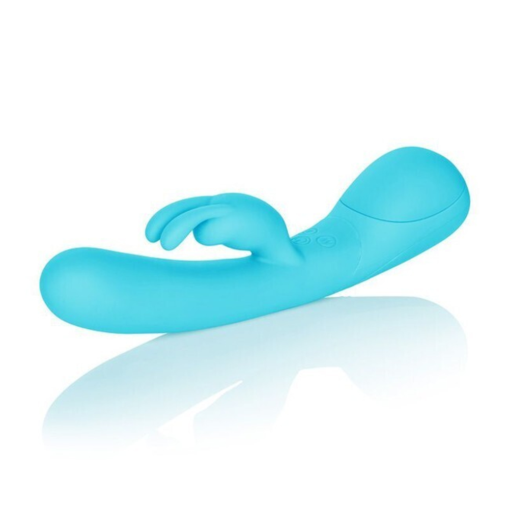 Силиконовый вибратор со стимуляцией клитора и панелью давления Impress Rabbit (12 режимов) (Цвет: голубой)