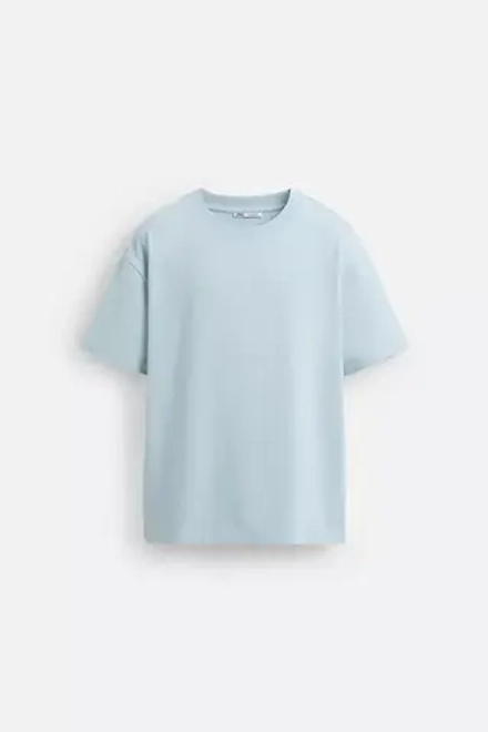 ZARA БАЗОВАЯ ФУТБОЛКА HEAVY WEIGHT, ГОЛУБОЙ