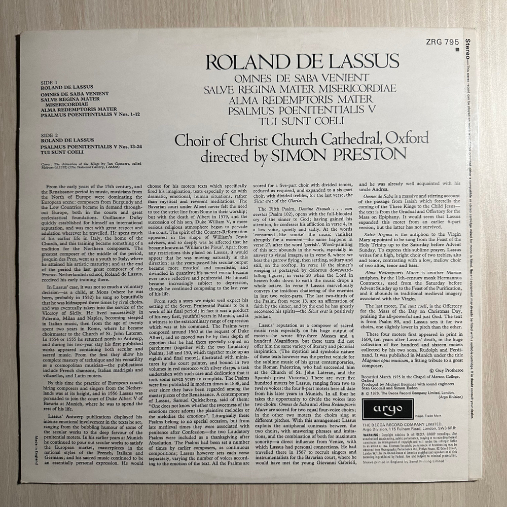 Roland de Lassus (Англия 1977г.)
