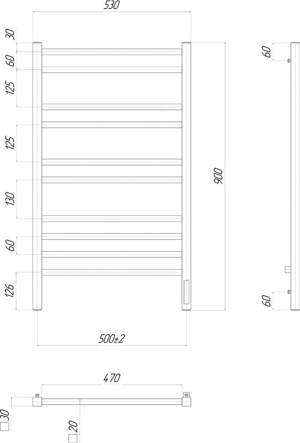 Полотенцесушитель электрический Lemark Unit LM45910Z П10 500x900, диммер справа, хром