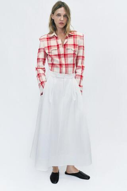 ZARA ШИРОКАЯ ЮБКА МИДИ — ZW COLLECTION, ЖЕЛТОВАТО-БЕЛЫЙ