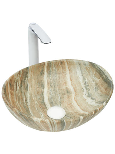 Раковина накладная (мрамор бежевая с серым) WeltWasser WW  ELBACH 3078 M804 410х335х145