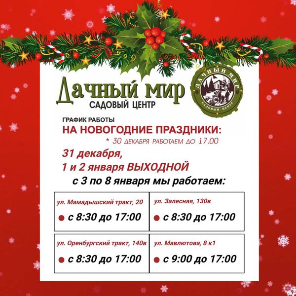 График работы на новогодние праздники