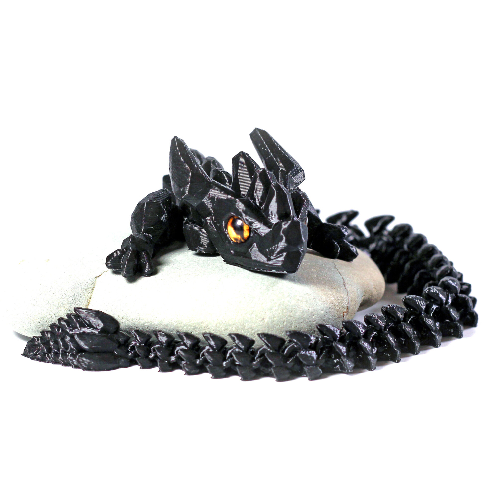 Игрушка-антистресс гибкая ящерица-кристалл длинные рожки, 3D печать, черная