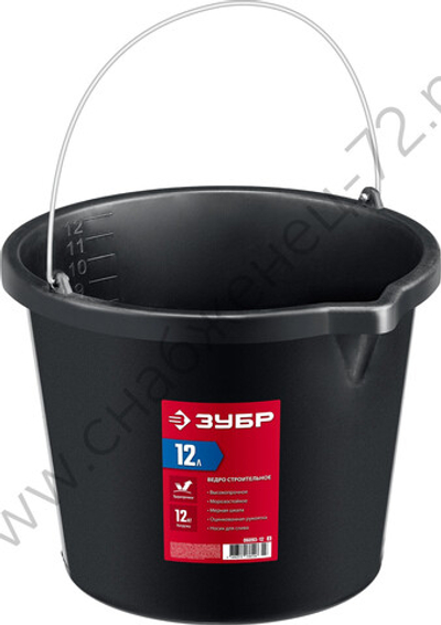 ЗУБР 12 л, высокопрочное с носиком, Строительное пластиковое ведро, МАСТЕР (06093-12)