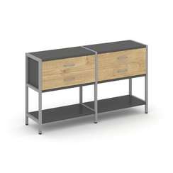 Shelf System Двухсекционный стеллаж двухярусный с ящиками SN.STM-222 Антрацит/Тиквуд Светлый/Металл