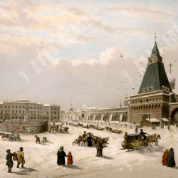 Бишебуа Л. Лубянская площадь. Бумага, литография с тоном. Изд. Дациаро. Россия. 1840-1850-е гг.