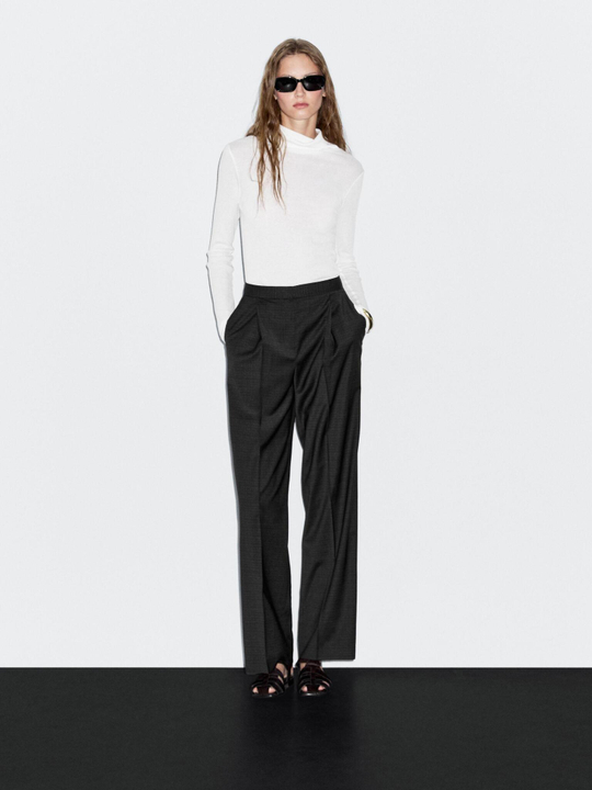 Massimo Dutti Брюки с вытачками из смесовой шерсти, черный